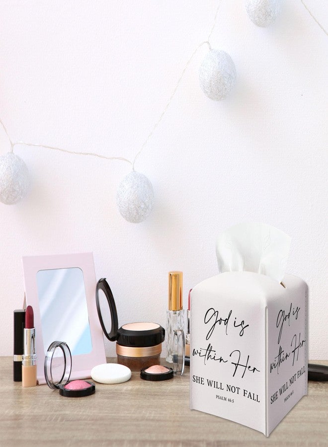 SIXEIGHT Christian Tissue Box Cover, God is Within Her She Will Not Fall, Square Decorative Tissue Box Holder, Christian Gifts for Women Men, Leather Toilet Paper Cover for Tabletop Office Decor-A17 - Image 4